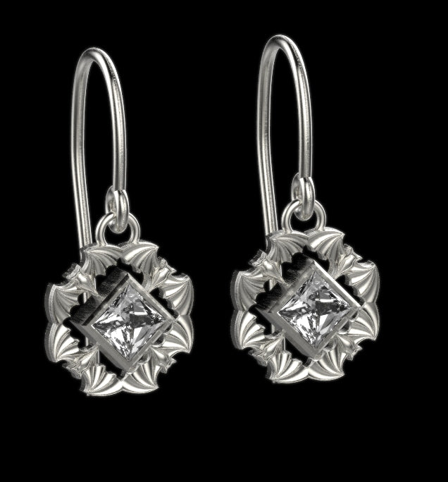 Gothic Nightfall Bat Statement Earrings with Princess Cut Gemstone