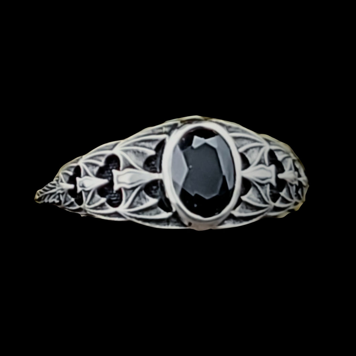 Gothic Nightfall Cascading Bat Solitaire Statement Ring with Black Spinel or Garnet