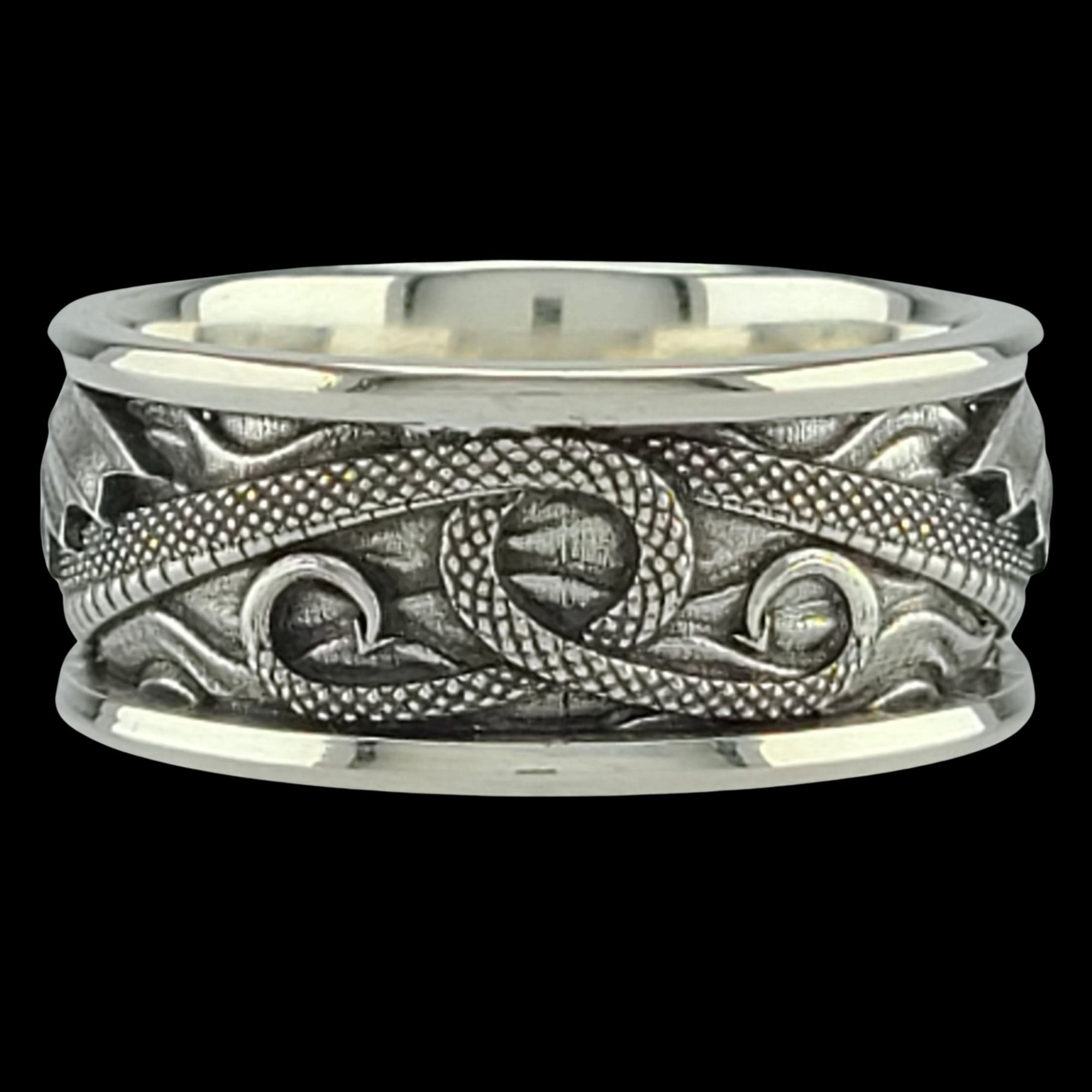 DRACO THE DRAGON SOLITAIRE Band Ring in SILVER, CONTINUUM SILVER or SILVER & GOLD with CHOICE OF 5mm GEMSTONE - Starting at $249