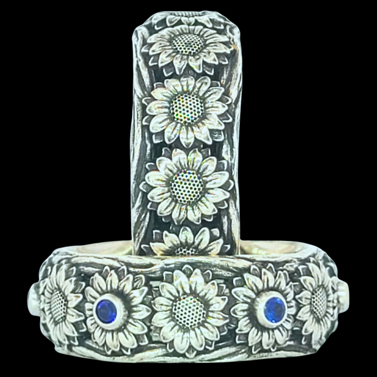 SUNFLOWER BAND RING in GOLD with CHOICE of Six 2mm GEMSTONES - Starting at $1049