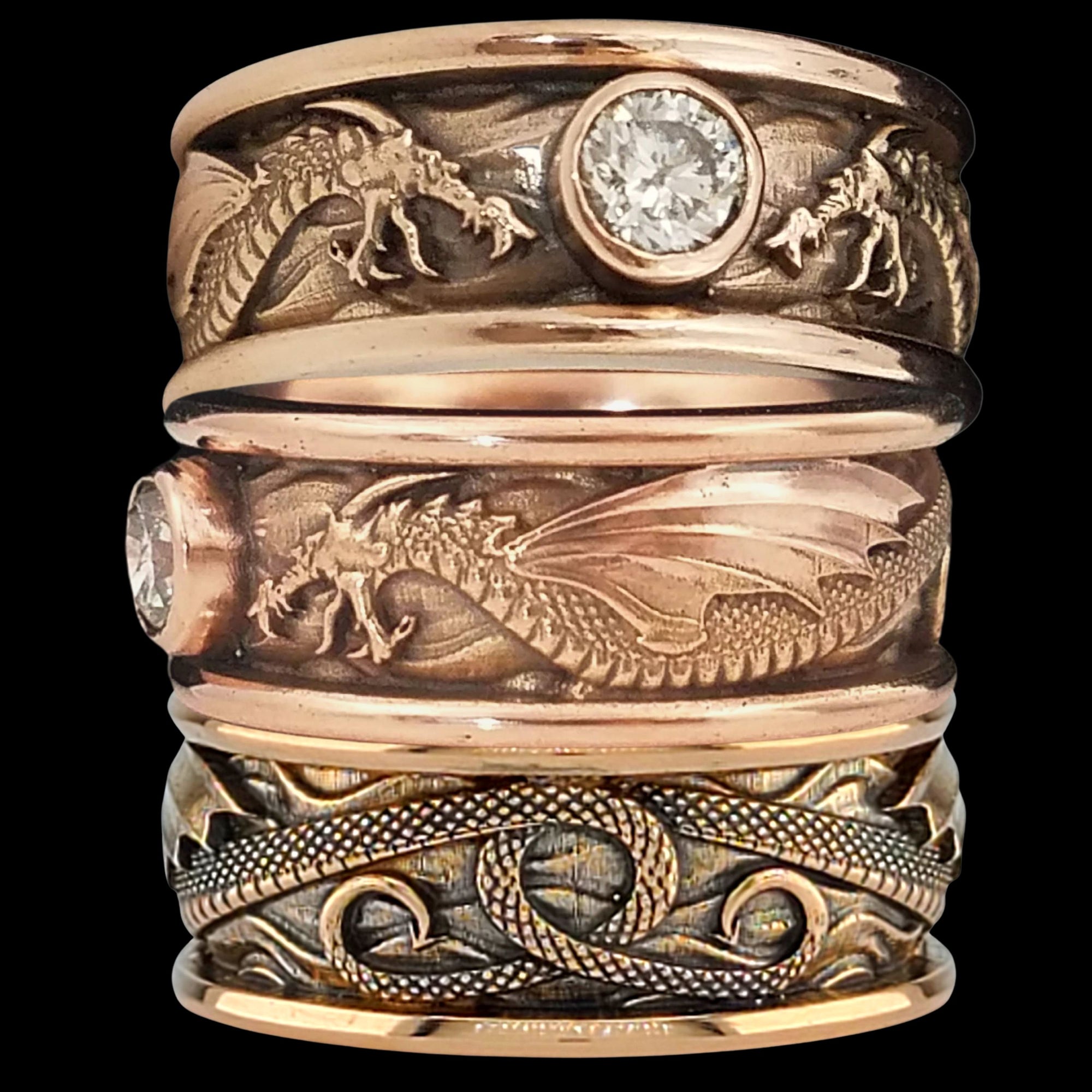 DRACO THE DRAGON SOLITAIRE Band Ring in GOLD with CHOICE OF 5mm GEMSTONE - Starting at $1049