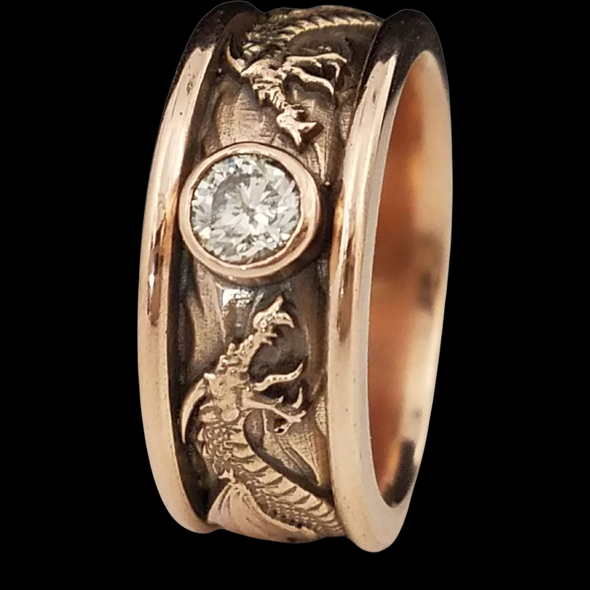 DRACO THE DRAGON SOLITAIRE Band Ring in GOLD with CHOICE OF 5mm GEMSTONE - Starting at $1049