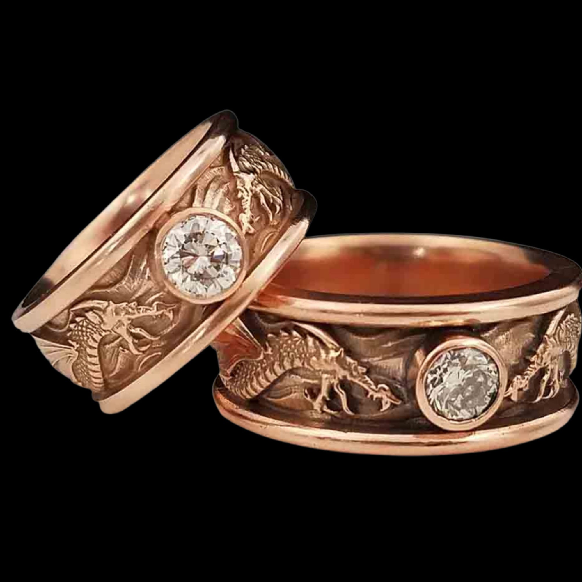 DRACO THE DRAGON SOLITAIRE Band Ring in GOLD with CHOICE OF 5mm GEMSTONE - Starting at $1049