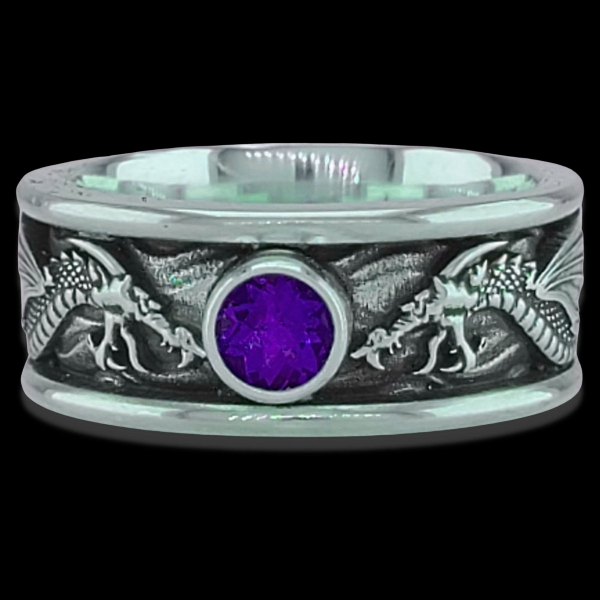 DRACO THE DRAGON SOLITAIRE Band Ring in SILVER, CONTINUUM SILVER or SILVER & GOLD with CHOICE OF 5mm GEMSTONE - Starting at $249