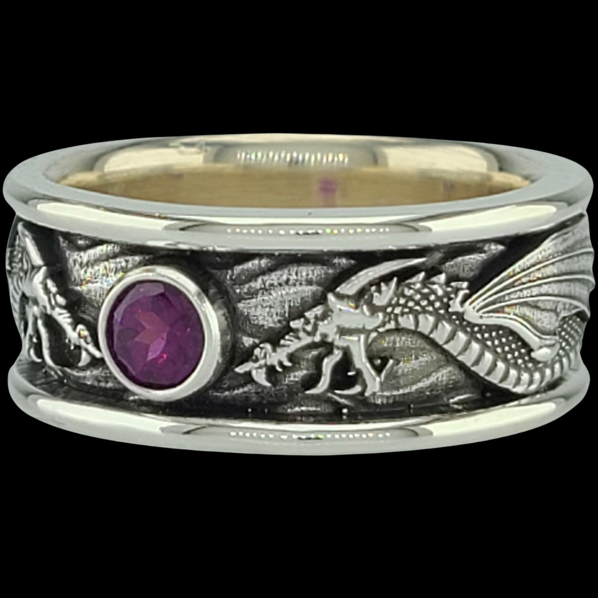 DRACO THE DRAGON SOLITAIRE Band Ring in SILVER, CONTINUUM SILVER or SILVER & GOLD with CHOICE OF 5mm GEMSTONE - Starting at $249