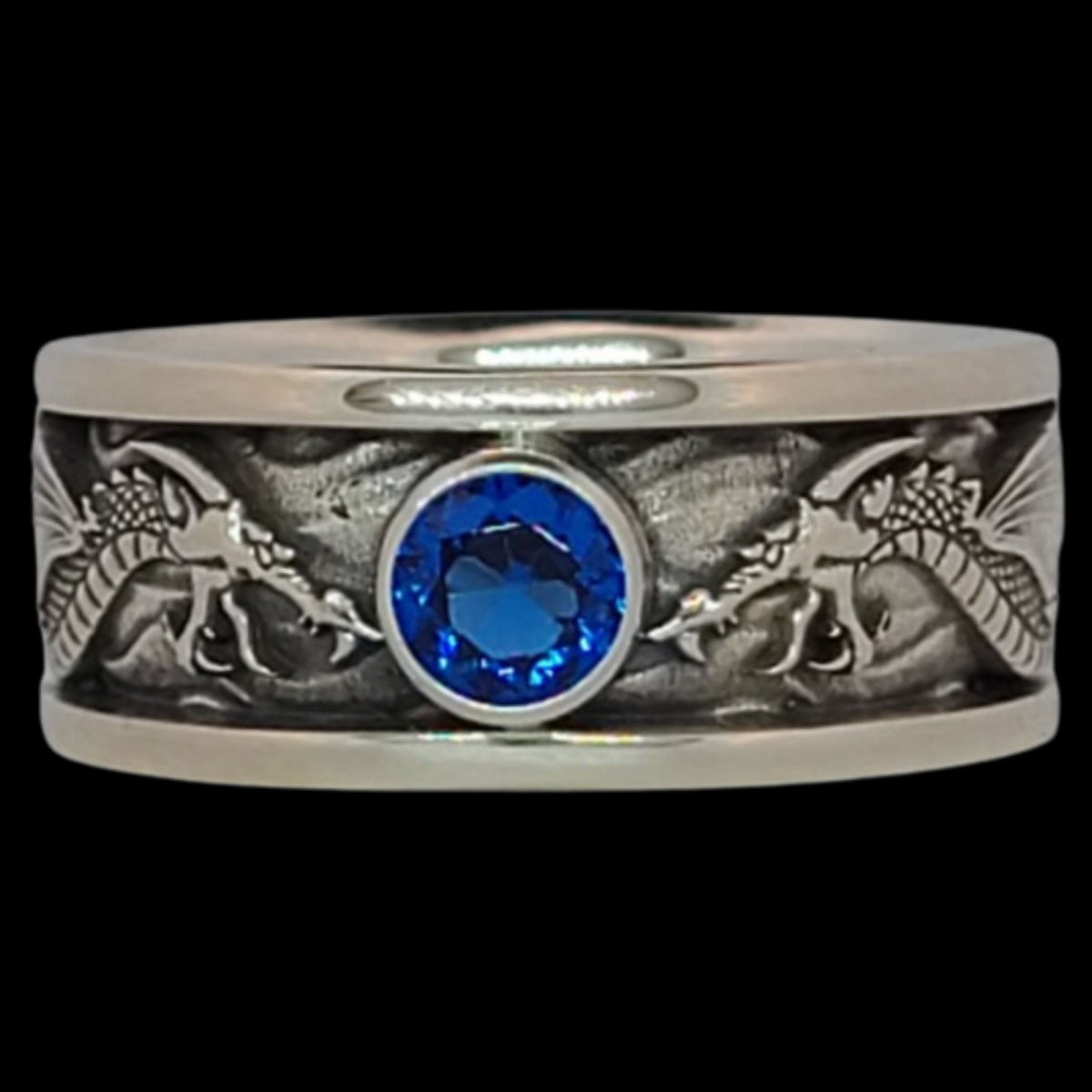 DRACO THE DRAGON SOLITAIRE Band Ring in SILVER, CONTINUUM SILVER or SILVER &amp; GOLD with CHOICE OF 5mm GEMSTONE - Starting at $249