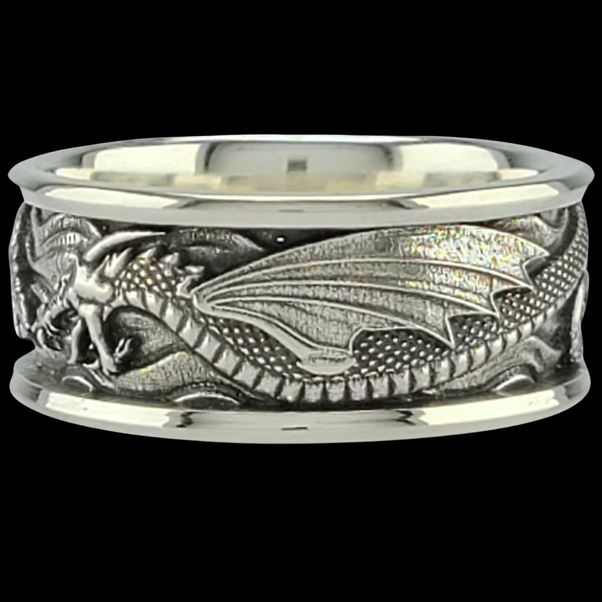 DRACO THE DRAGON SOLITAIRE Band Ring in SILVER, CONTINUUM SILVER or SILVER &amp; GOLD with CHOICE OF 5mm GEMSTONE - Starting at $249
