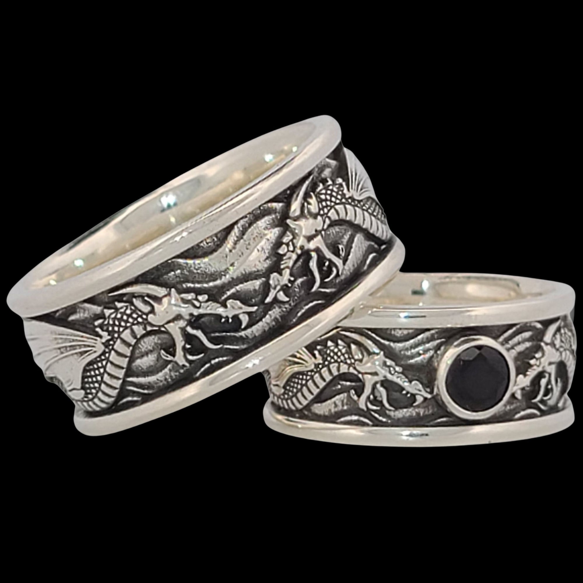 DRACO THE DRAGON SOLITAIRE Band Ring in SILVER, CONTINUUM SILVER or SILVER & GOLD with CHOICE OF 5mm GEMSTONE - Starting at $249