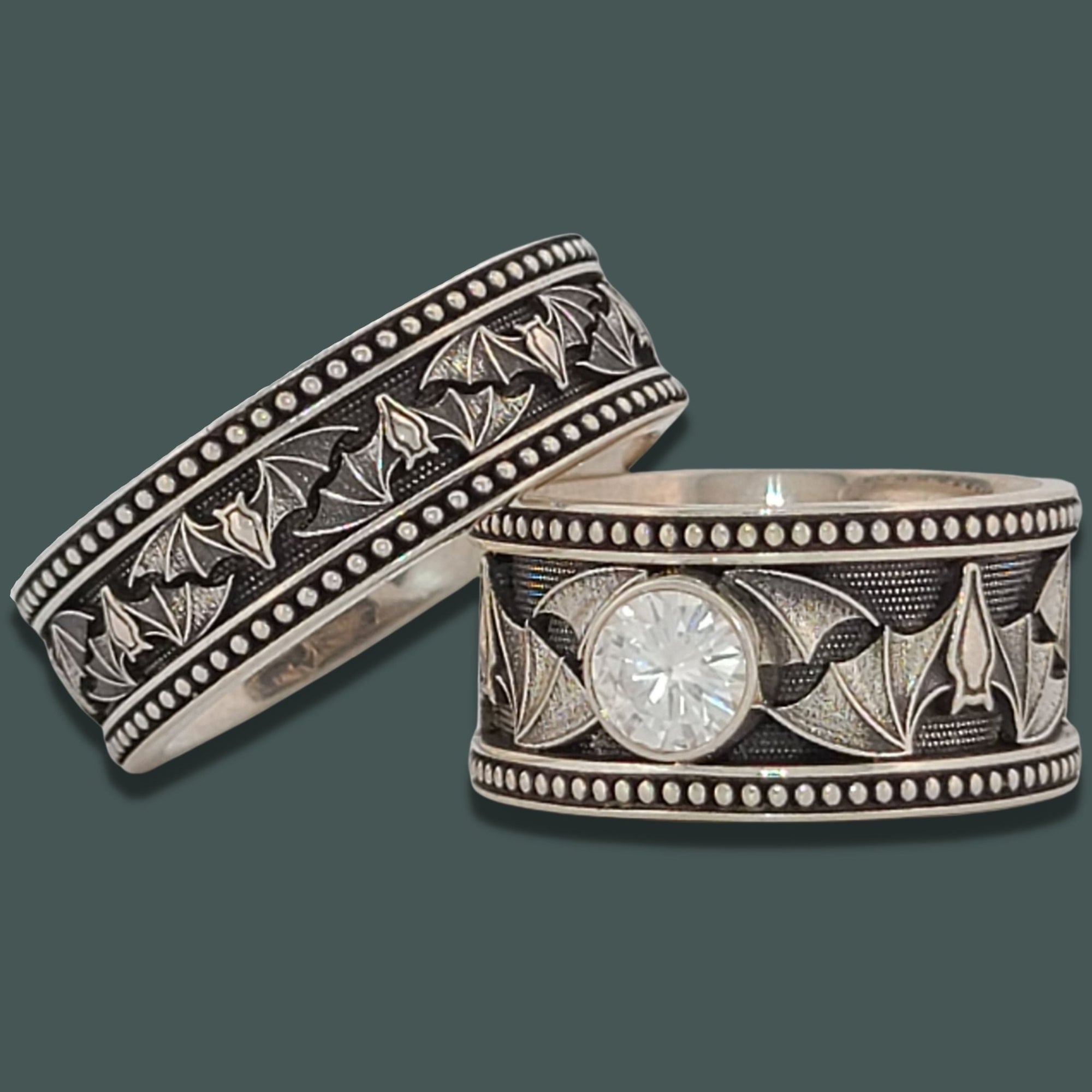 BAT NARROW BEADED Band Ring - Starting at $139 - Celtic Jewelscapes