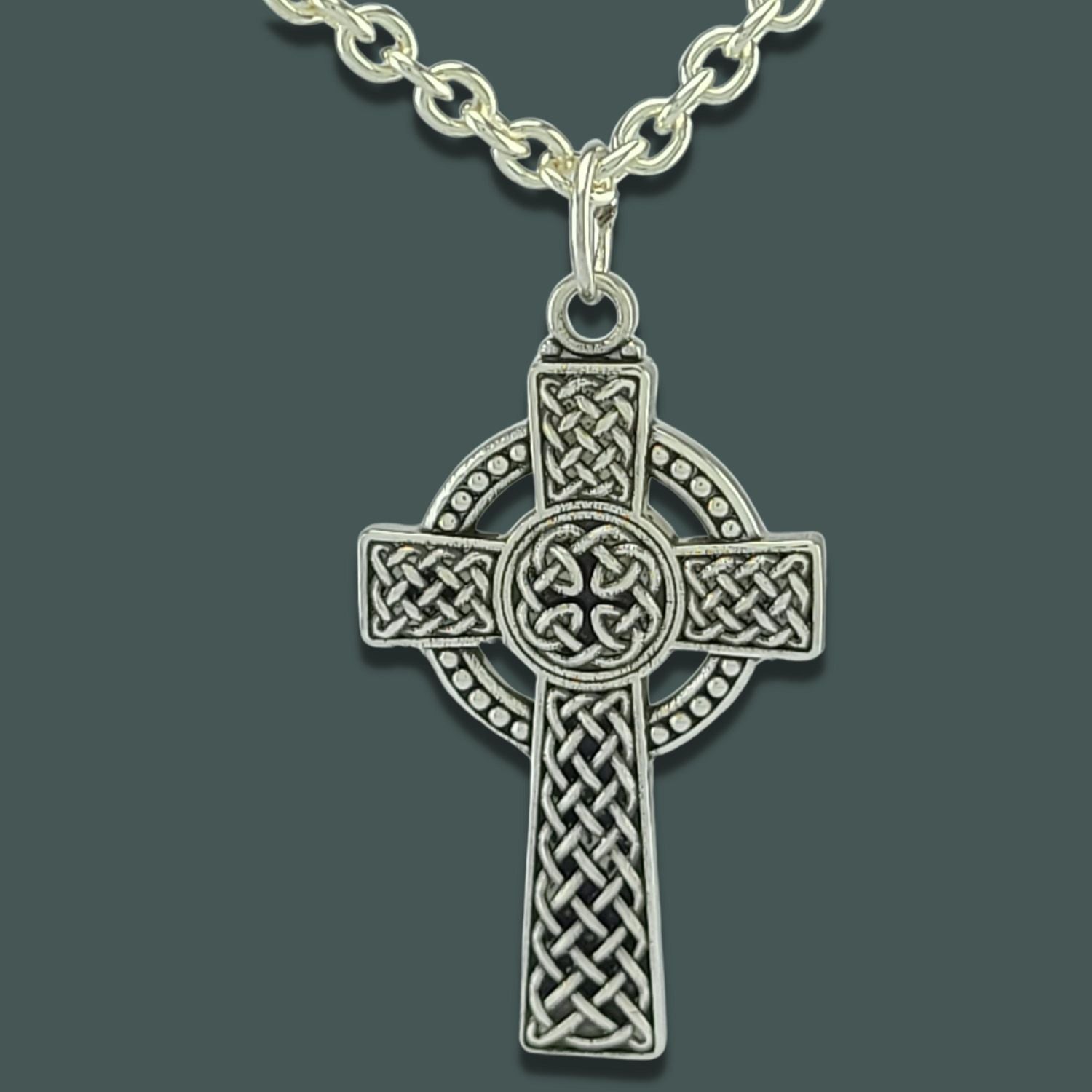 Oval Connemara Marble Sterling Silver Celtic Cross Pendant