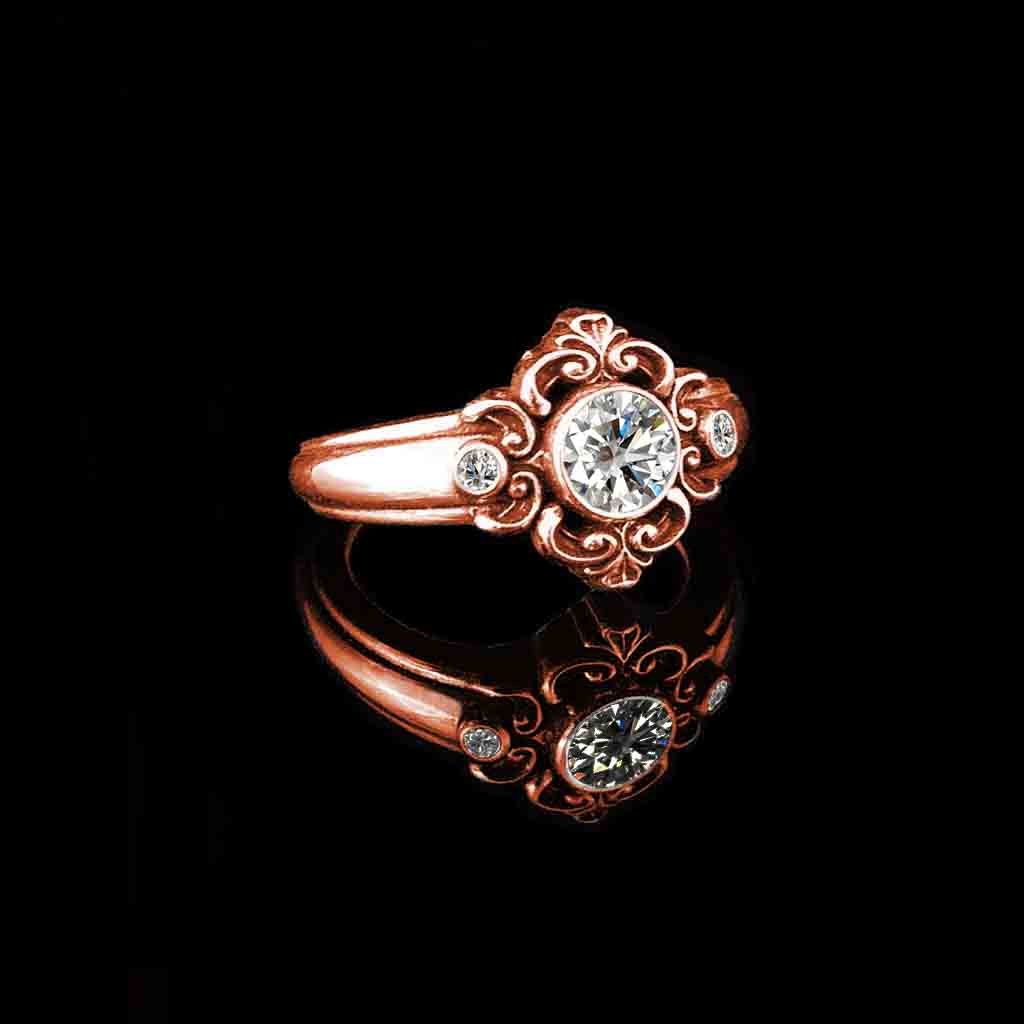 ENCANTO Solitaire in 14KT Gold with 6mm 3/4CT Moissanite and .06CTW Natural Diamonds - $1,649 - Celtic Jewelscapes