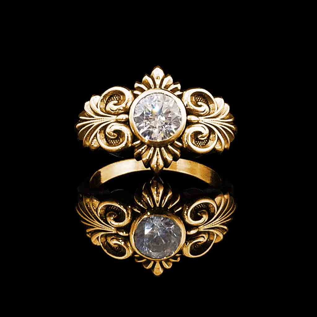 EQUINOX Solitaire with 1CT 6.5mm Diamond, Moissanite, or Lab Grown Diamond in 14KT Yellow Gold Staring at $1099 - Celtic Jewelscapes