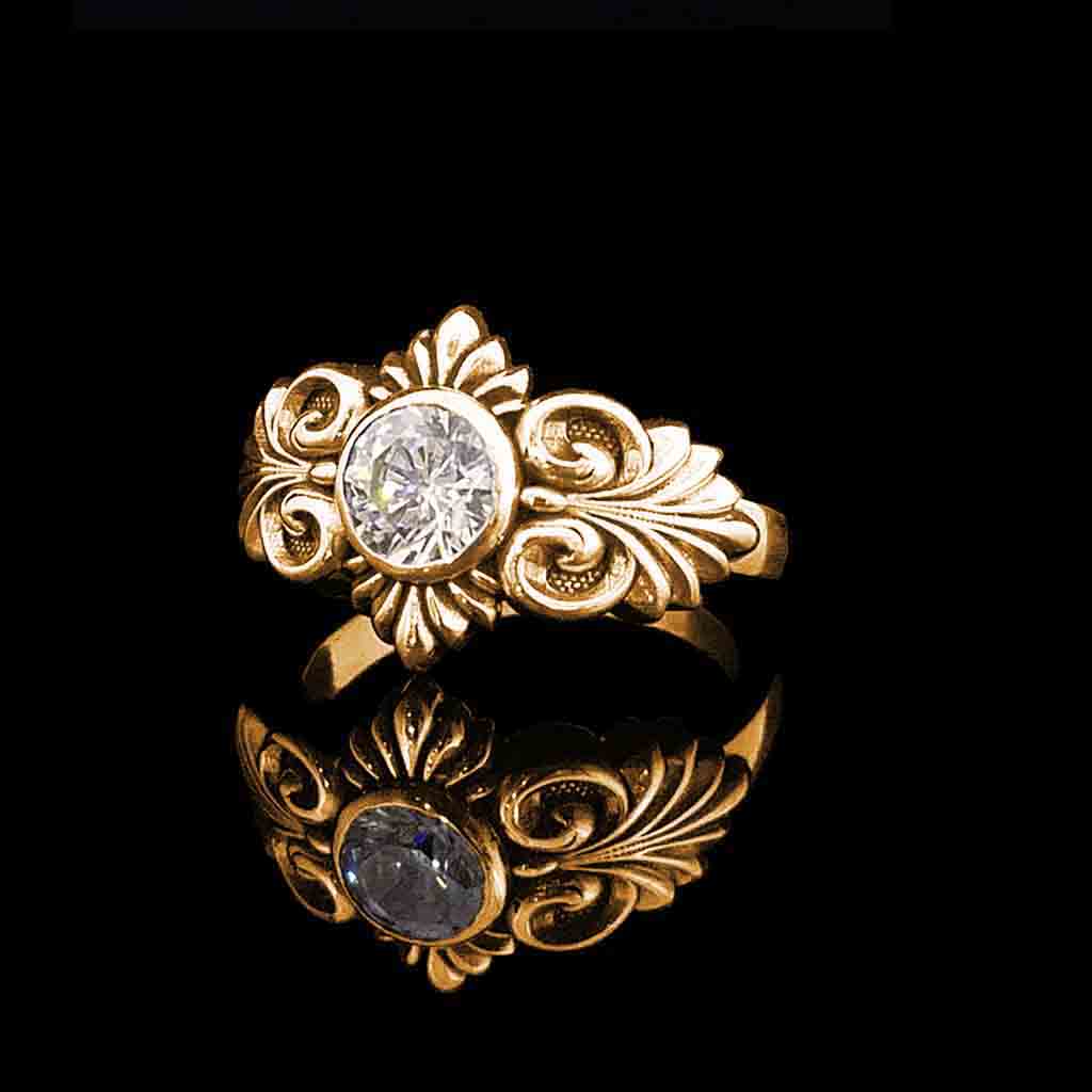 EQUINOX Solitaire with 1CT 6.5mm Diamond, Moissanite, or Lab Grown Diamond in 14KT Yellow Gold Staring at $1099 - Celtic Jewelscapes