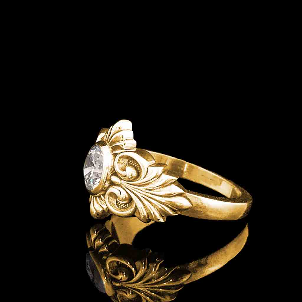 EQUINOX Solitaire with 1CT 6.5mm Diamond, Moissanite, or Lab Grown Diamond in 14KT Yellow Gold Staring at $1099 - Celtic Jewelscapes