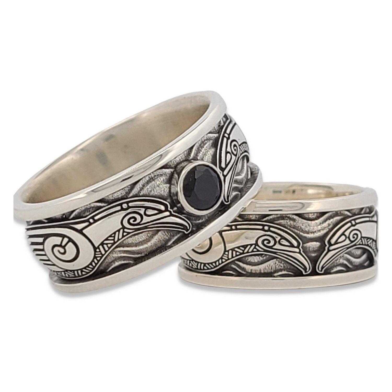 RAVENS OF ODIN SOLITAIRE Band Ring in GOLD with CHOICE OF 5mm GEMSTONE - Starting at $1049 - Celtic Jewelscapes